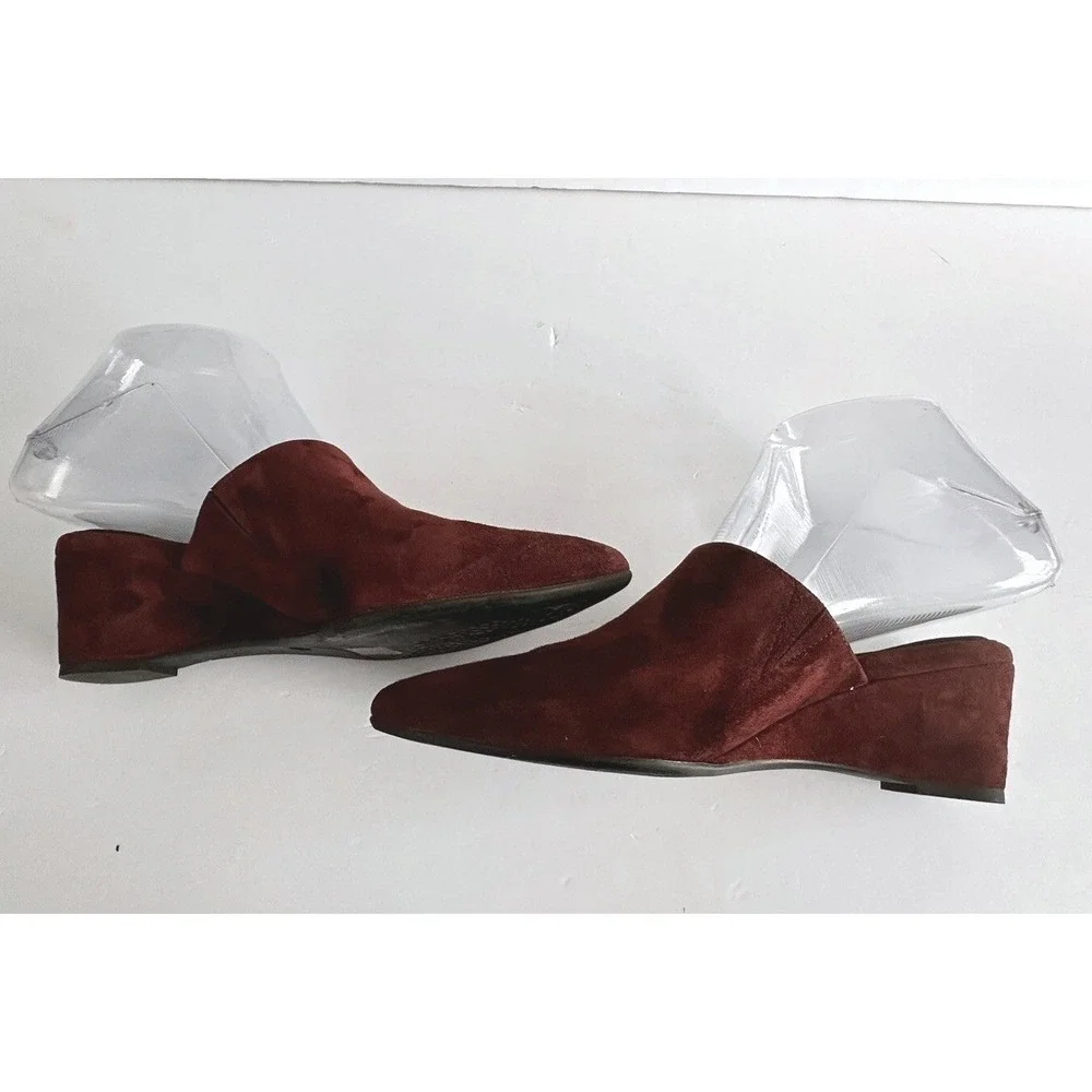 Natori Burgundy Academia Minimalist Suede Pointed Toe Wedge Mules Womens US 5